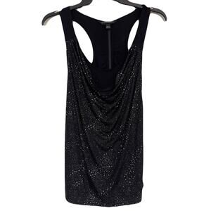 Rock & Republic Black Scoop Cowl Neck Tank Glitter, Back Zip - Size S